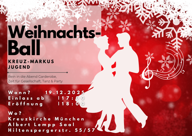 Weihnachtsball Werbebild. Wann? 19.12.2025, 17:00 Uhr Einlass, 18:00 Uhr Eröffnung